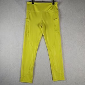 ZYIA Active Womens High Waist Leggings Neon Yellow Pockets Sz 8-10 Stretch